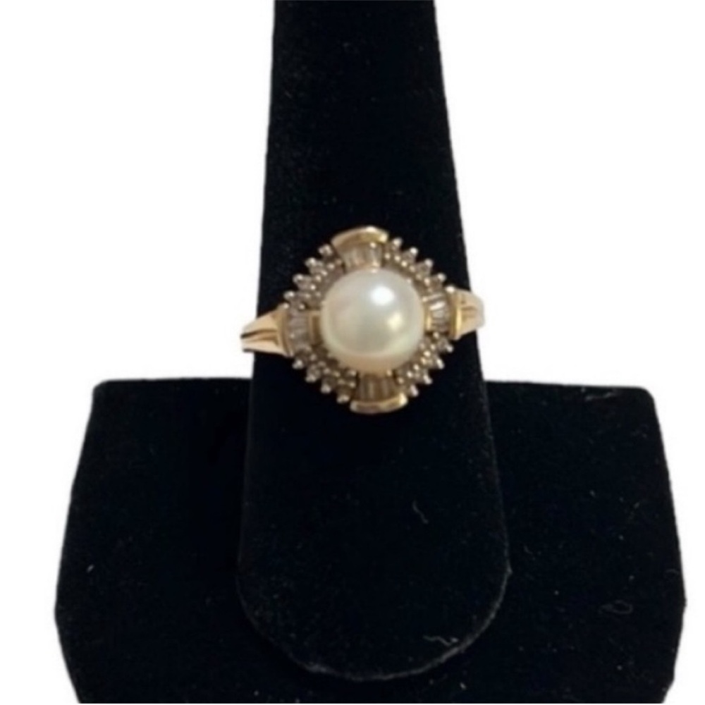 Vintage Pearl & Diamond 14K Yellow Gold Statement Ring